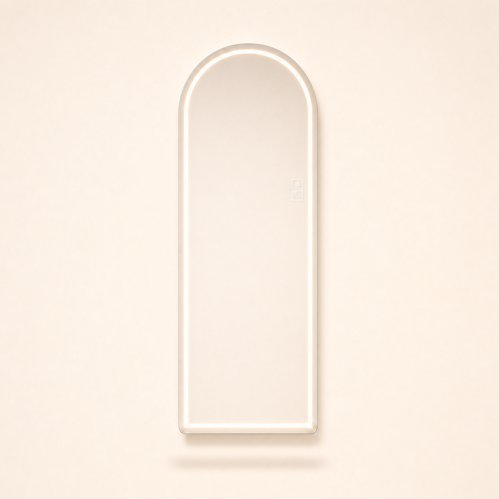 Espejo arco luz led Aurea Arc - fondo blanco hueso, vista frontal